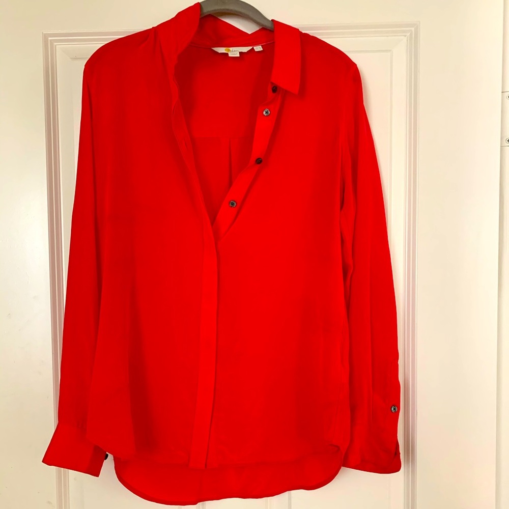 Bright Pink Button Up  100% Silk Blouse